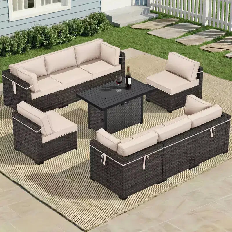 Set componibile da esterno UPTIOT Premium per tutte le stagioni con 4 poltrone ad angolo, 4 sedute profonde e tavolino/braciere convertibile grigio