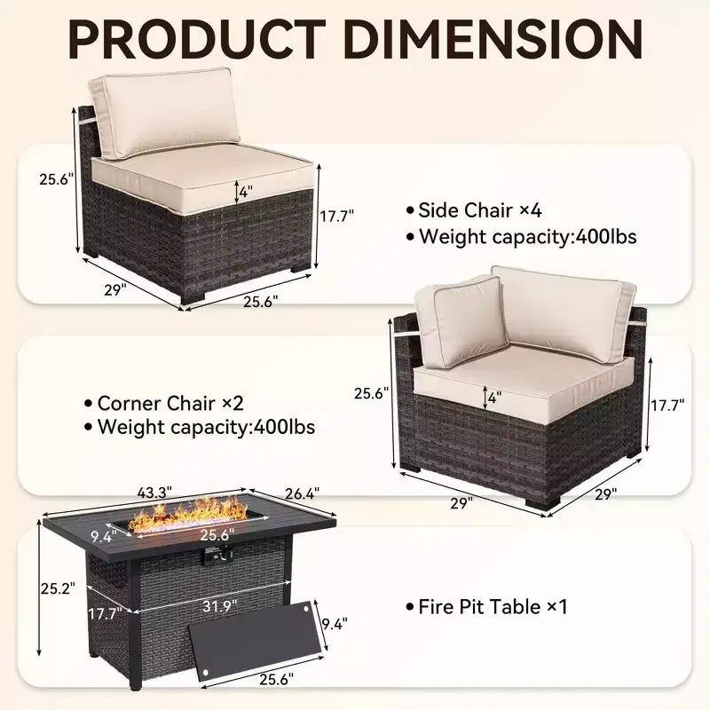 Set componibile da esterno UPTIOT Premium per tutte le stagioni con 4 poltrone ad angolo, 4 sedute profonde e tavolino/braciere convertibile grigio