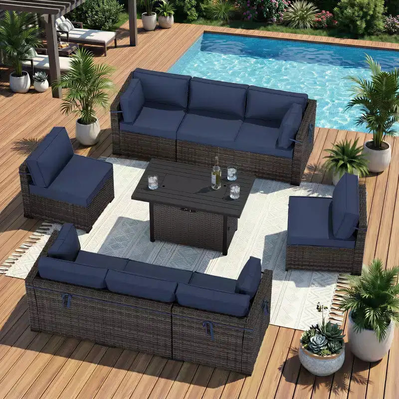 Set componibile da esterno UPTIOT Premium per tutte le stagioni con 4 poltrone ad angolo, 4 sedute profonde e tavolino/braciere convertibile grigio