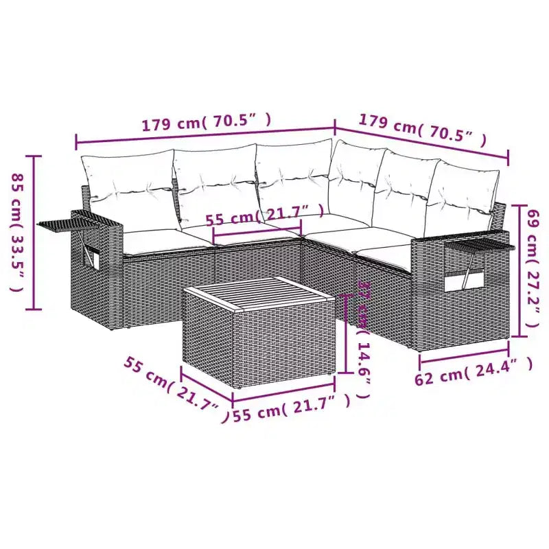 vidaXL Set Divani da Giardino 6 pz con Cuscini Grigio Polyrattan
