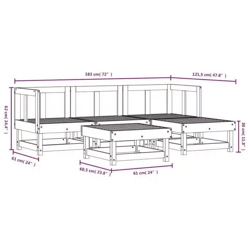 vidaXL Set Salotto da Giardino 5 pz in Legno Massello di Pino