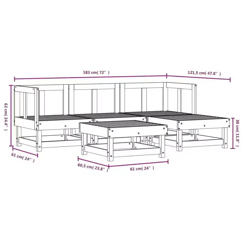 vidaXL Set Salotto da Giardino 5 pz in Legno Massello di Pino