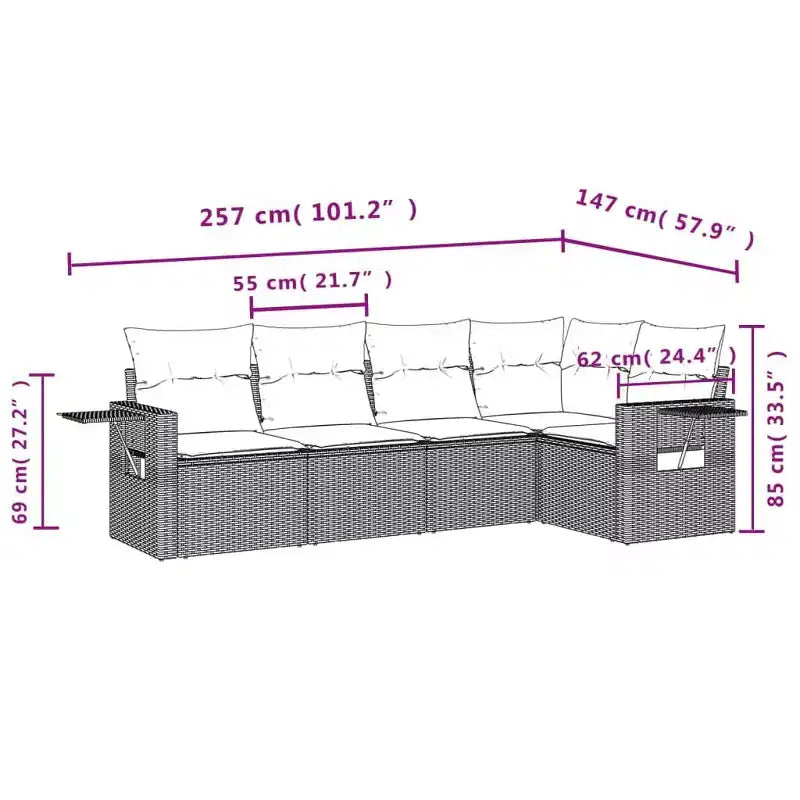 vidaXL Set divani da giardino in polyrattan, grandi, con piedini regolabili
