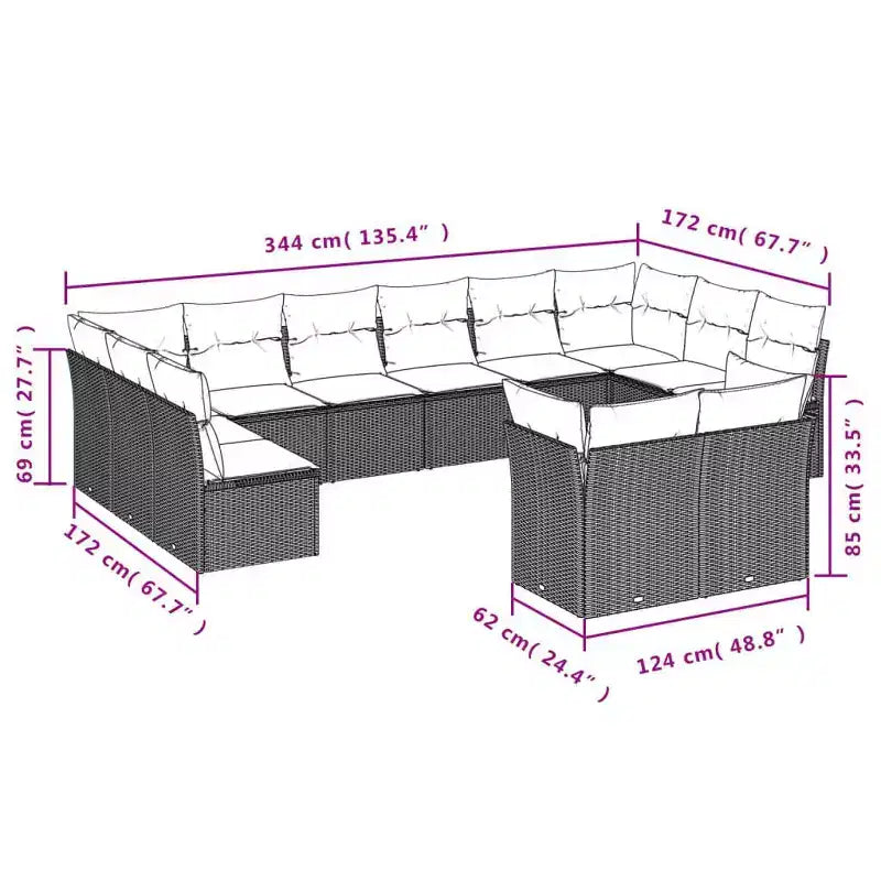 vidaXL Salotto da Giardino in Polyrattan Divano da Giardino Modulare Grande