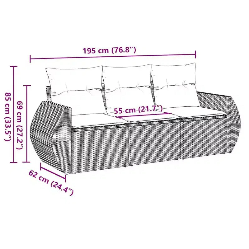 vidaXL Set divani da giardino in rattan PE, acciaio verniciato a polvere Standard