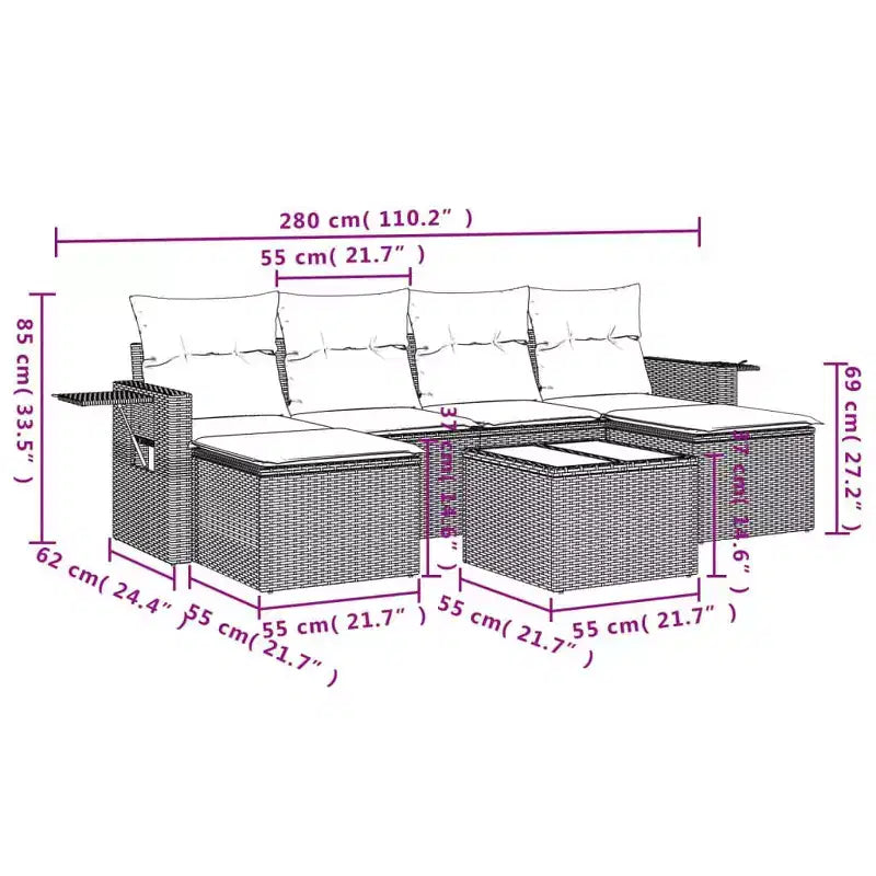 Set divano da giardino vidaXL e rattan PE modulare
