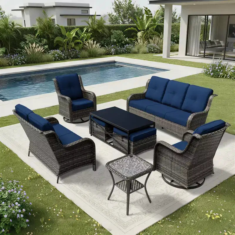 Set di divani da esterno premium UPTIOT con sedie girevoli e pouf multifunzionali