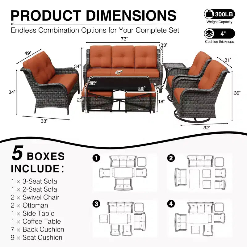 Set di divani da esterno premium UPTIOT con sedie girevoli e pouf multifunzionali