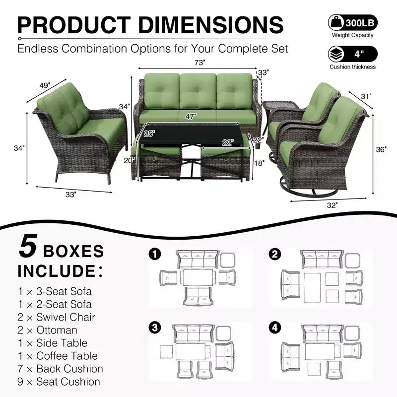 Set di divani da esterno premium UPTIOT con sedie girevoli e pouf multifunzionali
