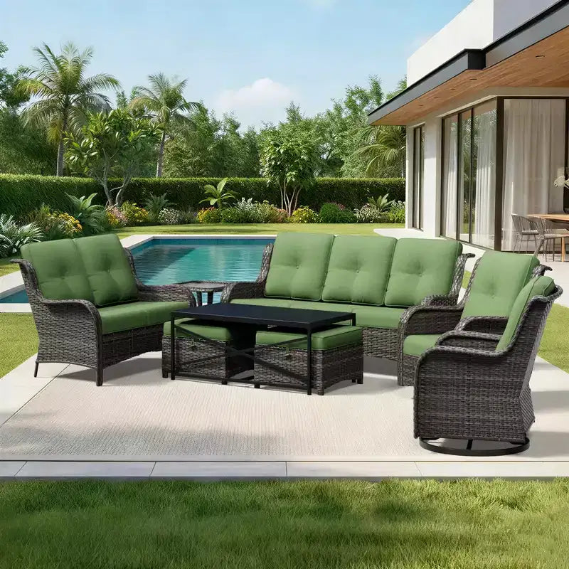 Set di divani da esterno premium UPTIOT con sedie girevoli e pouf multifunzionali