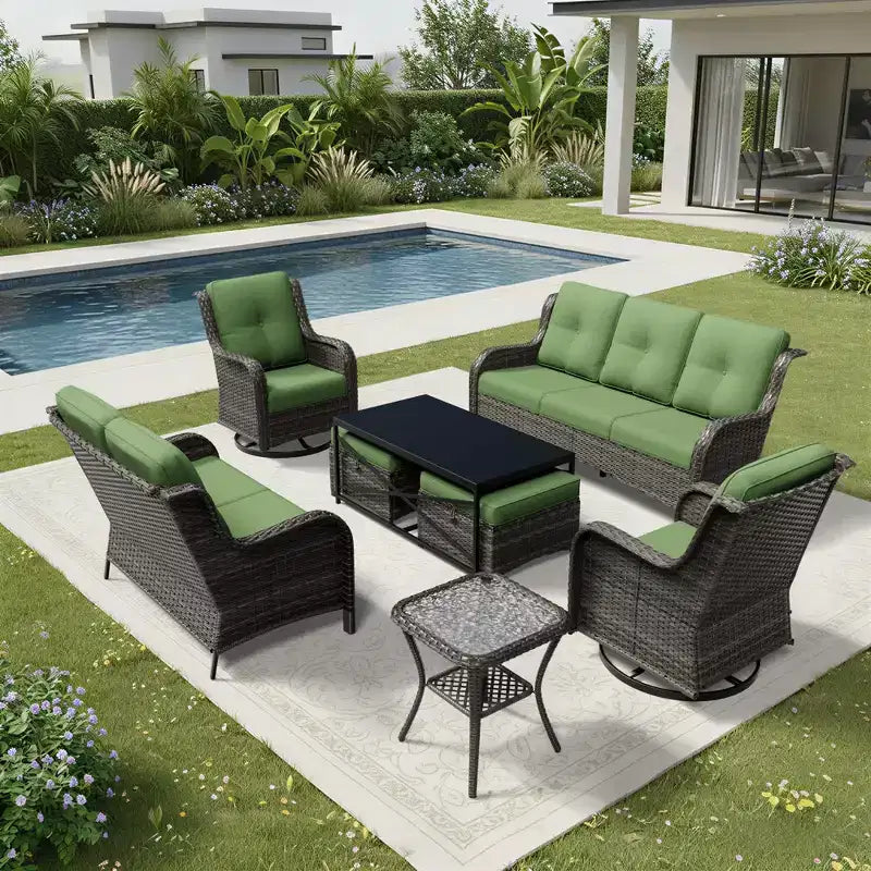 Set di divani da esterno premium UPTIOT con sedie girevoli e pouf multifunzionali