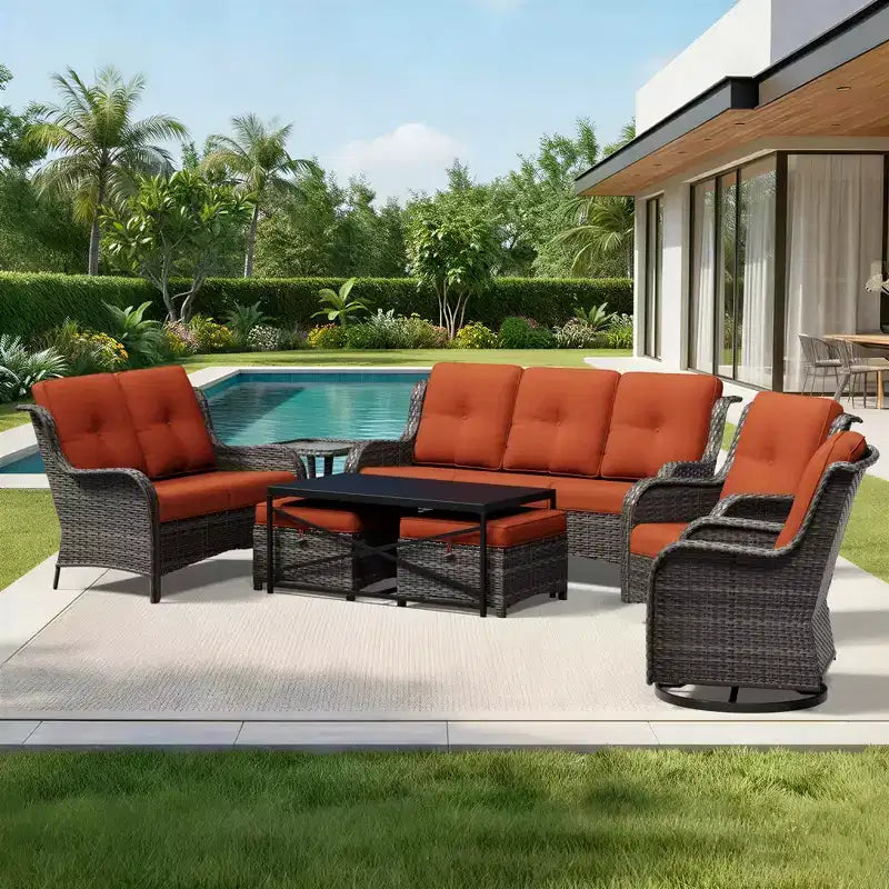 Set di divani da esterno premium UPTIOT con sedie girevoli e pouf multifunzionali