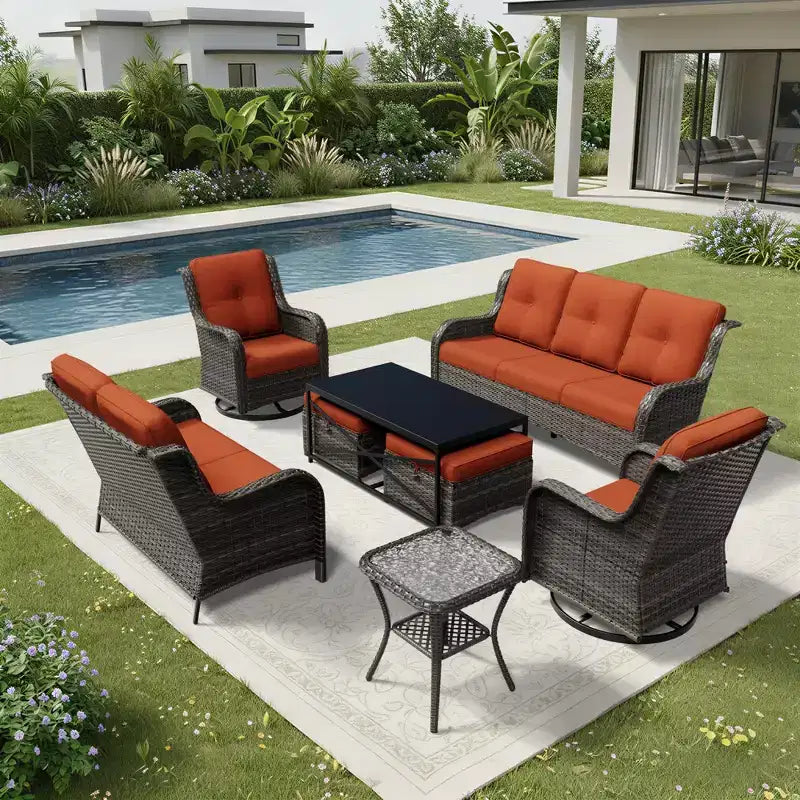 Set di divani da esterno premium UPTIOT con sedie girevoli e pouf multifunzionali