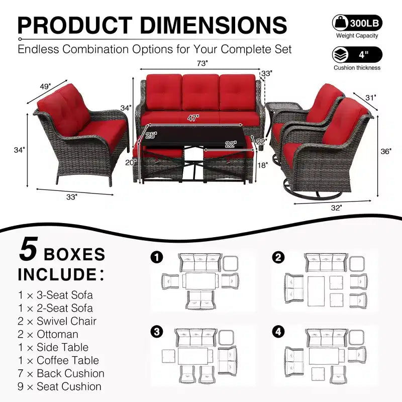 Set di divani da esterno premium UPTIOT con sedie girevoli e pouf multifunzionali