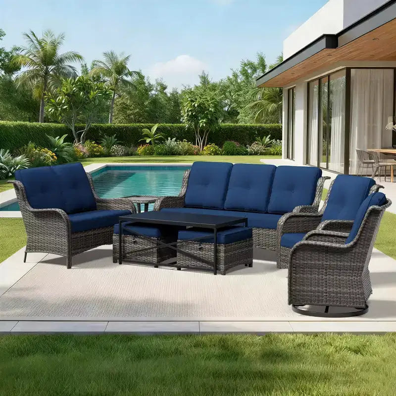 Set di divani da esterno premium UPTIOT con sedie girevoli e pouf multifunzionali