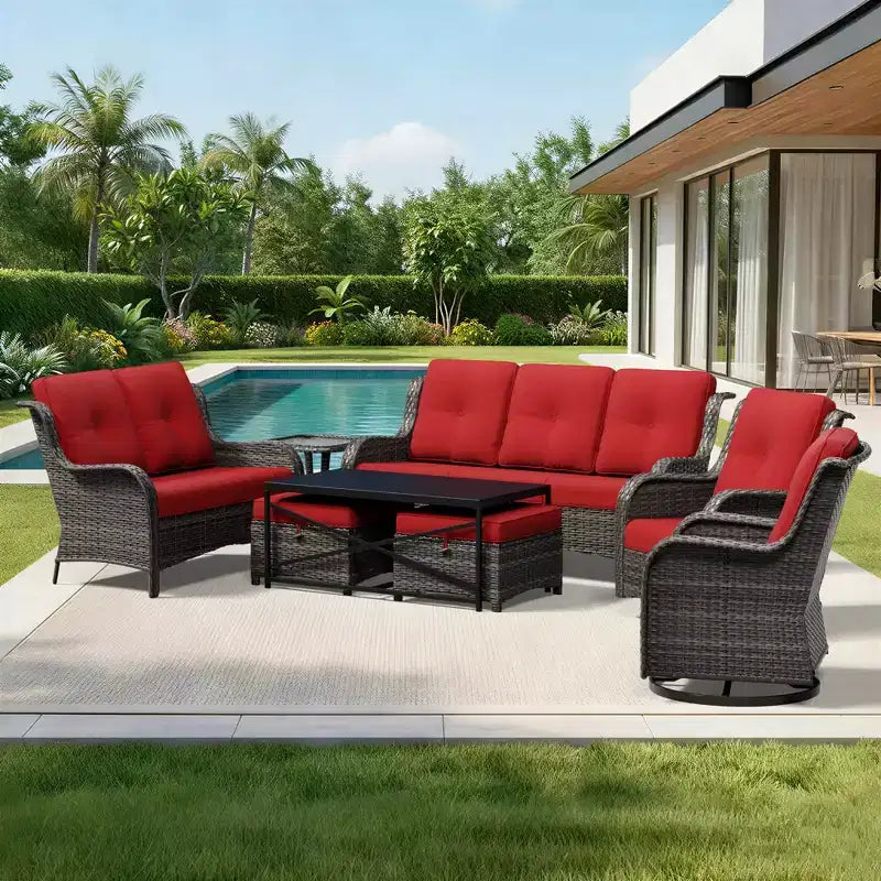 Set di divani da esterno premium UPTIOT con sedie girevoli e pouf multifunzionali