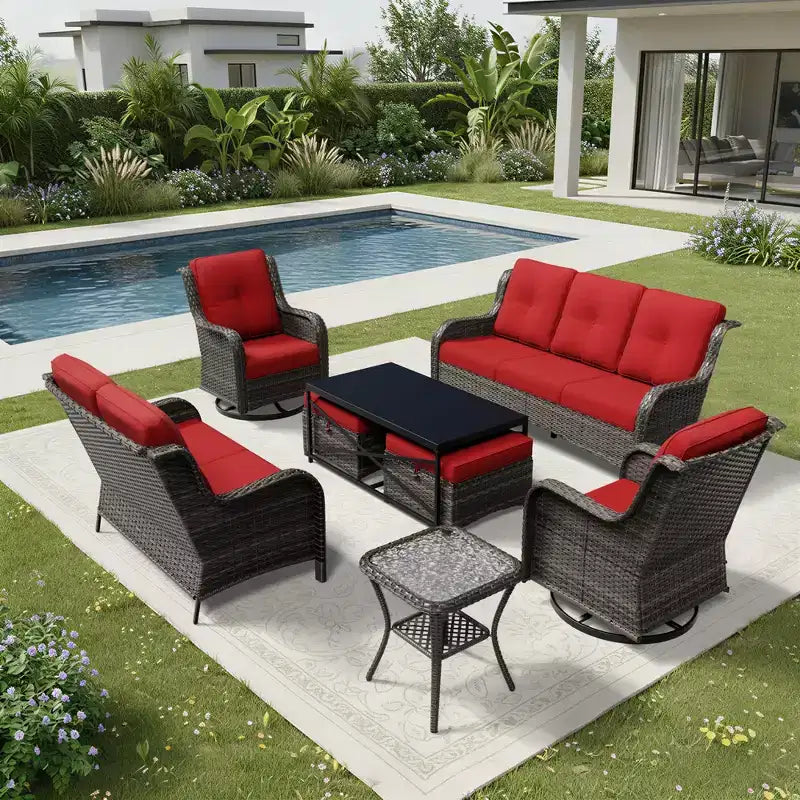 Set di divani da esterno premium UPTIOT con sedie girevoli e pouf multifunzionali