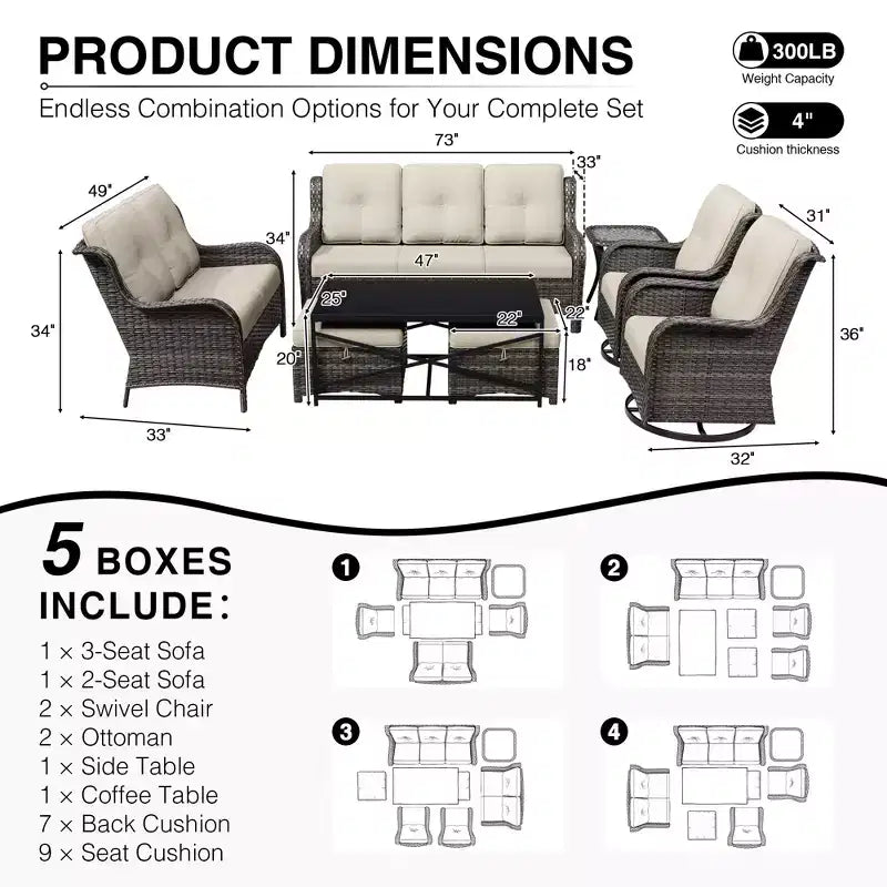 Set di divani da esterno premium UPTIOT con sedie girevoli e pouf multifunzionali