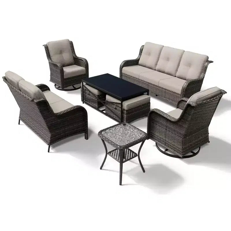 Set di divani da esterno premium UPTIOT con sedie girevoli e pouf multifunzionali