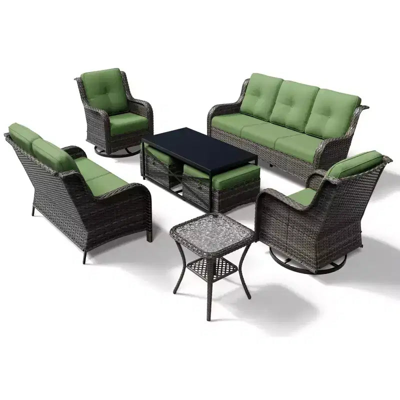 Set di divani da esterno premium UPTIOT con sedie girevoli e pouf multifunzionali