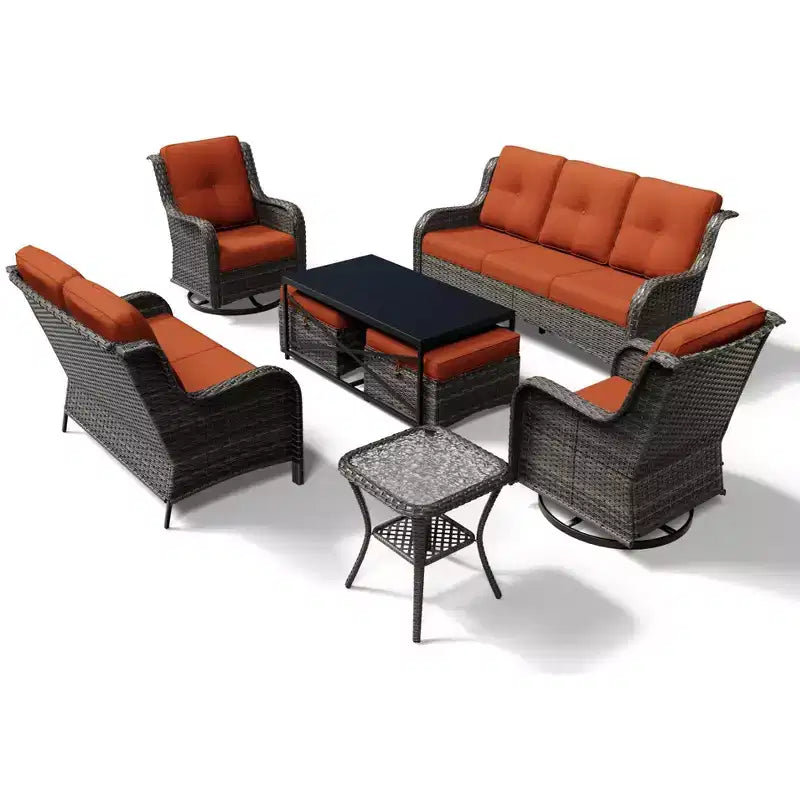 Set di divani da esterno premium UPTIOT con sedie girevoli e pouf multifunzionali