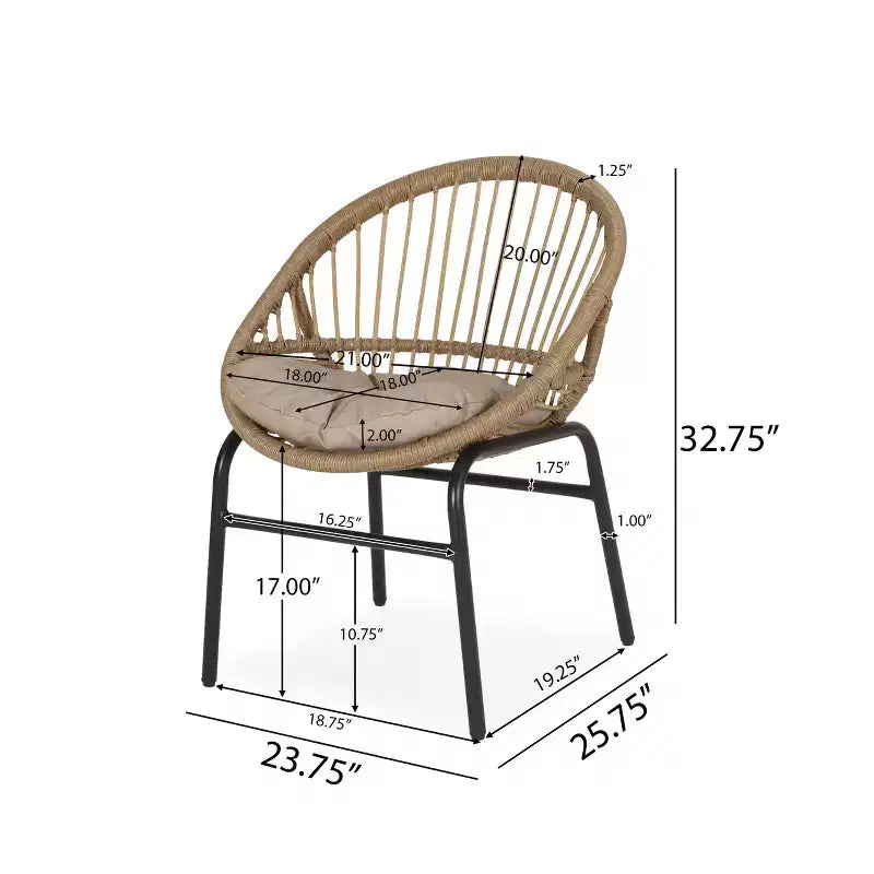 Set da salotto da esterno Christopher Knight Home Loic Farmhouse in ferro con design in rattan PE e tavolo bistrò a doghe in acacia