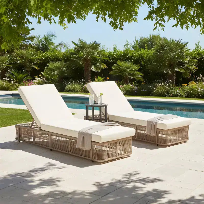 Christopher Knight Home Noline Set da 3 Chaise Longue da Esterno Regolabili con Corda e Tavolino Laterale con Piano in Piastrelle di Ceramica