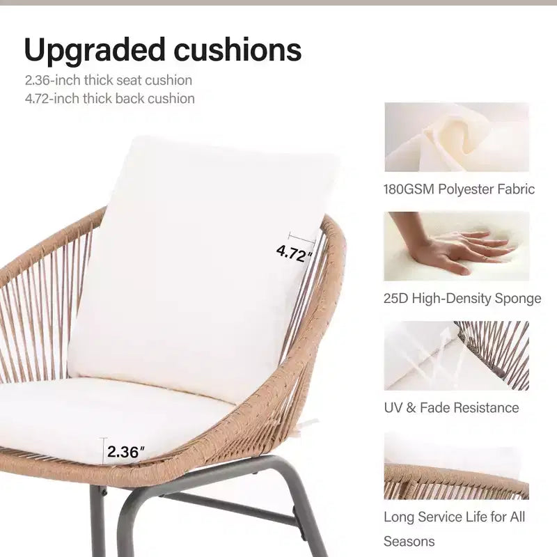 LAUSAINT HOME Set di mobili da giardino a 4 pezzi, Set di mobili da esterno in corda intrecciata bohémien traspirante con divanetto e tavolino da caffè portatile