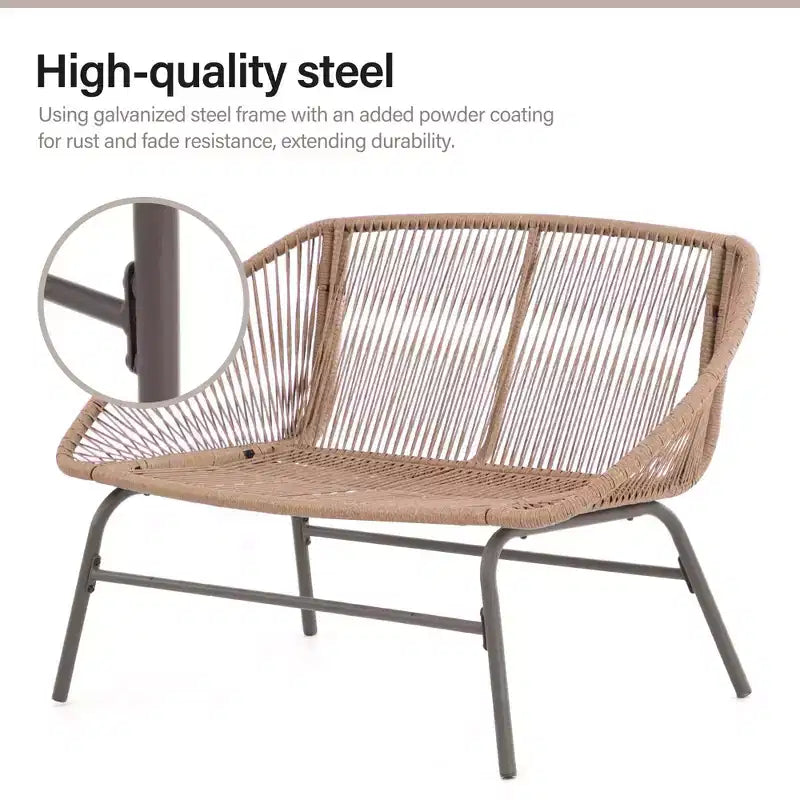 LAUSAINT HOME Set di mobili da giardino a 4 pezzi, Set di mobili da esterno in corda intrecciata bohémien traspirante con divanetto e tavolino da caffè portatile