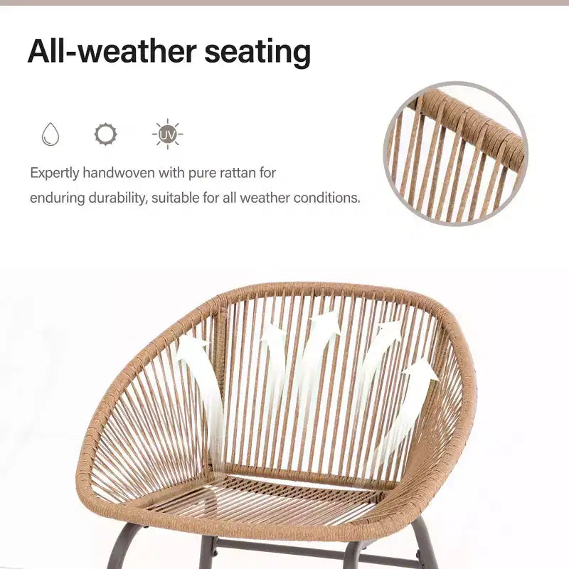 LAUSAINT HOME Set di mobili da giardino a 4 pezzi, Set di mobili da esterno in corda intrecciata bohémien traspirante con divanetto e tavolino da caffè portatile
