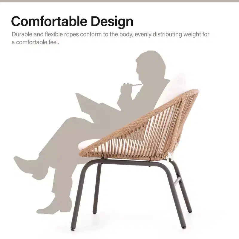 LAUSAINT HOME Set di mobili da giardino a 4 pezzi, Set di mobili da esterno in corda intrecciata bohémien traspirante con divanetto e tavolino da caffè portatile