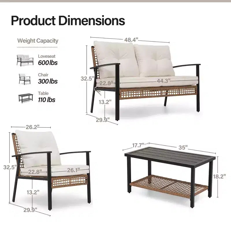 Set da conversazione in rattan LAUSAINT HOME a 4 pezzi, comodo set di mobili da esterno di grandi dimensioni per il cortile