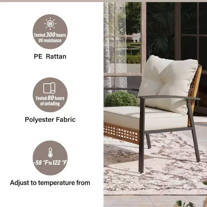 Set da conversazione in rattan LAUSAINT HOME a 4 pezzi, comodo set di mobili da esterno di grandi dimensioni per il cortile
