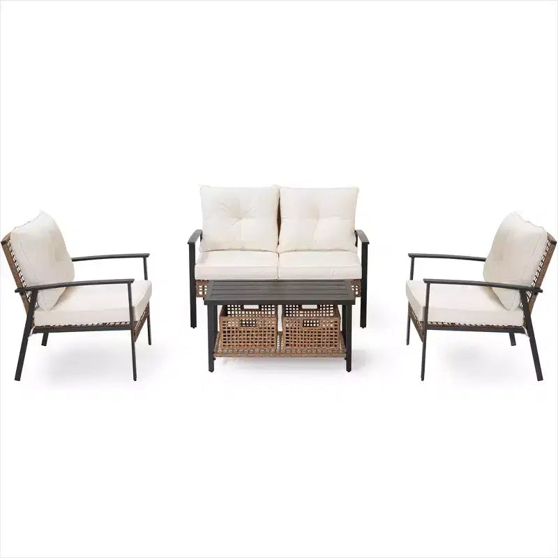 Set da conversazione in rattan LAUSAINT HOME a 4 pezzi, comodo set di mobili da esterno di grandi dimensioni per il cortile
