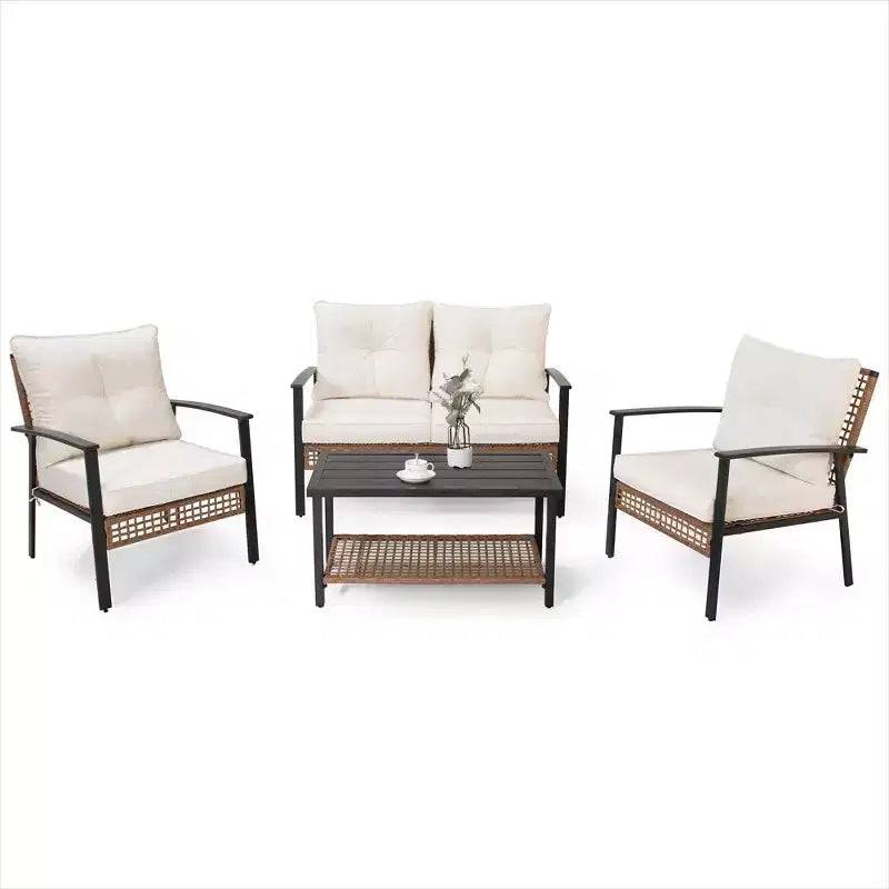 Set da conversazione in rattan LAUSAINT HOME a 4 pezzi, comodo set di mobili da esterno di grandi dimensioni per il cortile