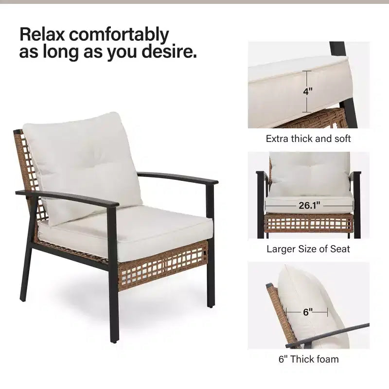 Set da conversazione in rattan LAUSAINT HOME a 4 pezzi, comodo set di mobili da esterno di grandi dimensioni per il cortile