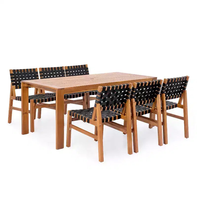 Christopher Knight Home Ratchanon - Sedie laterali da patio moderne da 7 pezzi in legno di acacia con corda intrecciata in PE e tavolo a doghe