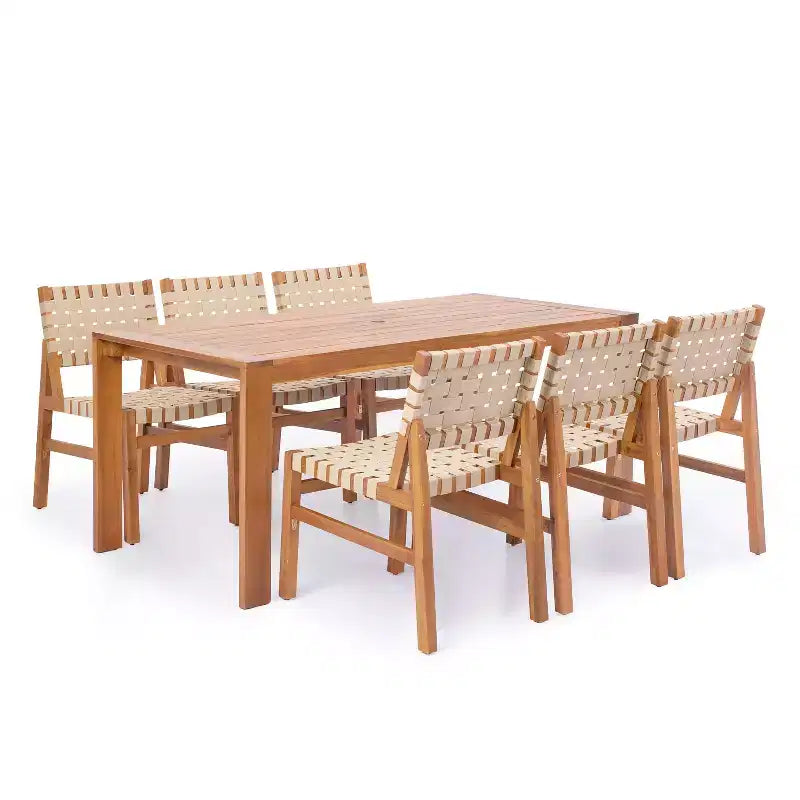 Christopher Knight Home Ratchanon - Sedie laterali da patio moderne da 7 pezzi in legno di acacia con corda intrecciata in PE e tavolo a doghe