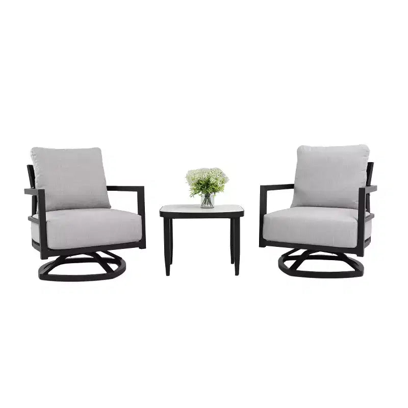 Set di 3 sedie girevoli da giardino in alluminio, set di mobili da esterno con cuscini Sunbrella e tavolino per terrazza, giardino o balcone - Panipeachy