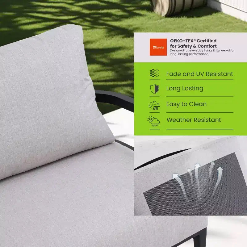 Set di 3 sedie girevoli da giardino in alluminio, set di mobili da esterno con cuscini Sunbrella e tavolino per terrazza, giardino o balcone - Panipeachy