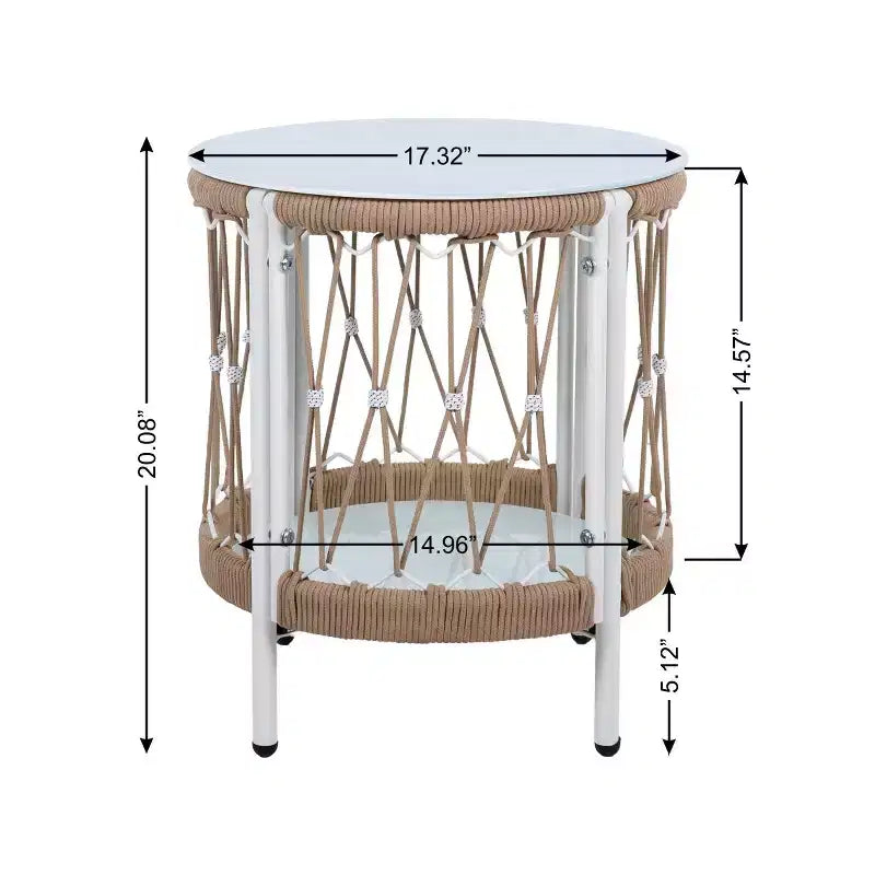 Set da 3 mobili da patio bohémien con 2 sedie a sdraio e tavolino in vetro, set da conversazione per esterni per cortile o a bordo piscina-Panipeachy