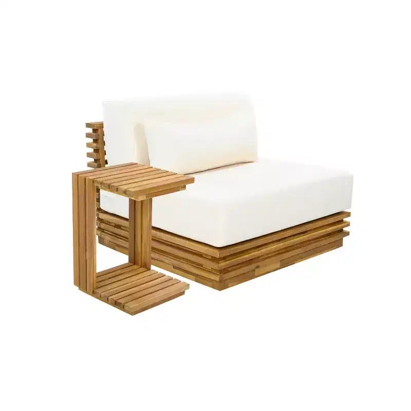 Christopher Knight Home Weston, set da 2 pezzi per esterno con sedia club moderna in legno di acacia e tavolino laterale, con cuscini