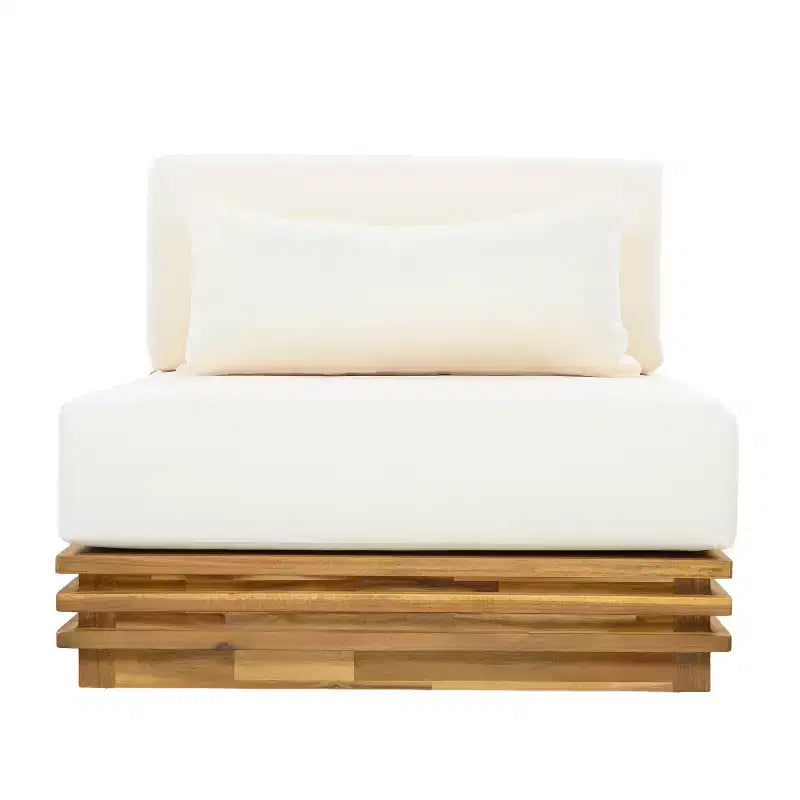 Christopher Knight Home Weston, set da 2 pezzi per esterno con sedia club moderna in legno di acacia e tavolino laterale, con cuscini