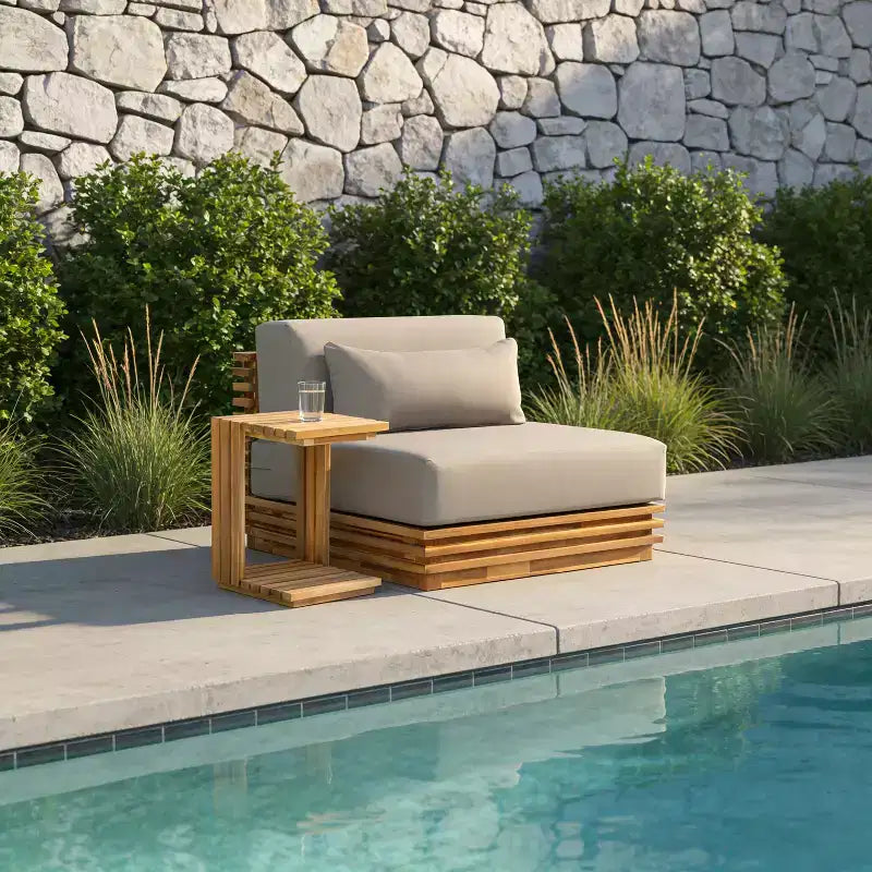 Christopher Knight Home Weston, set da 2 pezzi per esterno con sedia club moderna in legno di acacia e tavolino laterale, con cuscini
