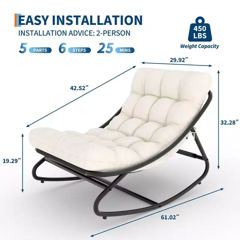 Sedia a Dondolo Oversize Trapuntata con Cuscino Rimovibile, Poltrona Accent in Tessuto Bianco Crema per Soggiorno e Camera da Letto
