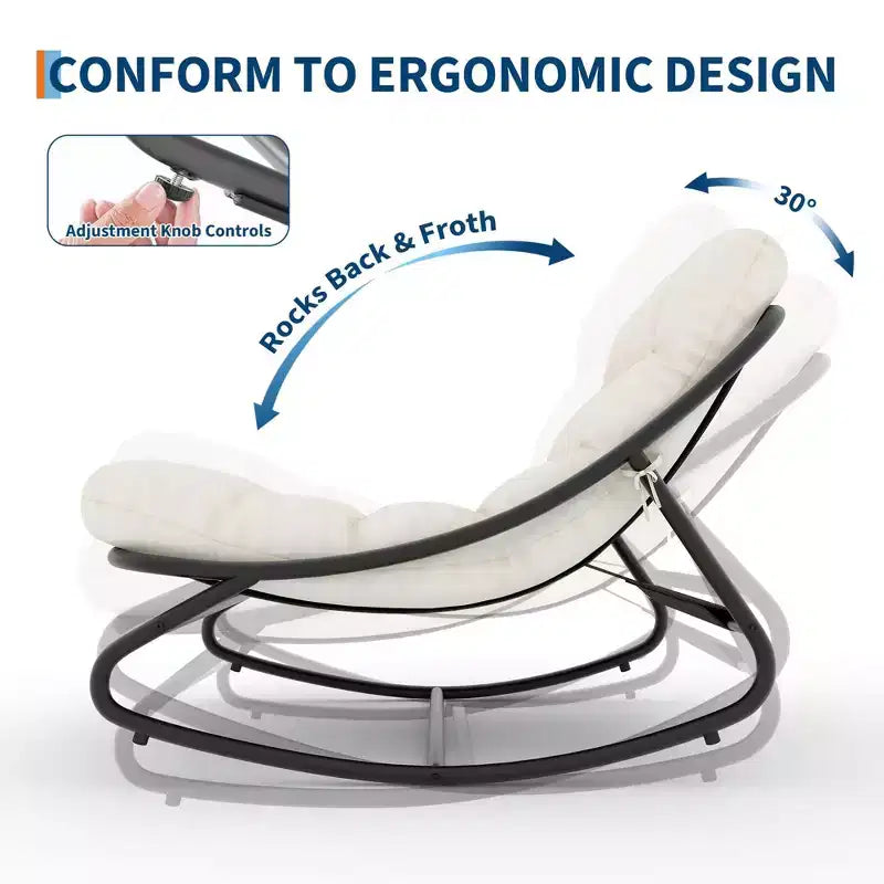 Sedia a Dondolo Oversize Trapuntata con Cuscino Rimovibile, Poltrona Accent in Tessuto Bianco Crema per Soggiorno e Camera da Letto