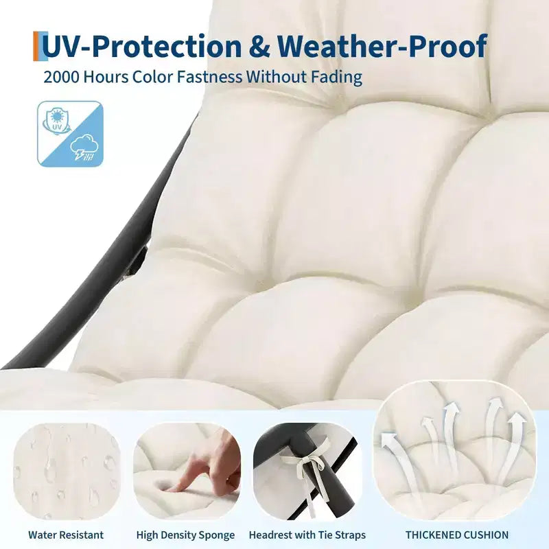 Sedia a Dondolo Oversize Trapuntata con Cuscino Rimovibile, Poltrona Accent in Tessuto Bianco Crema per Soggiorno e Camera da Letto