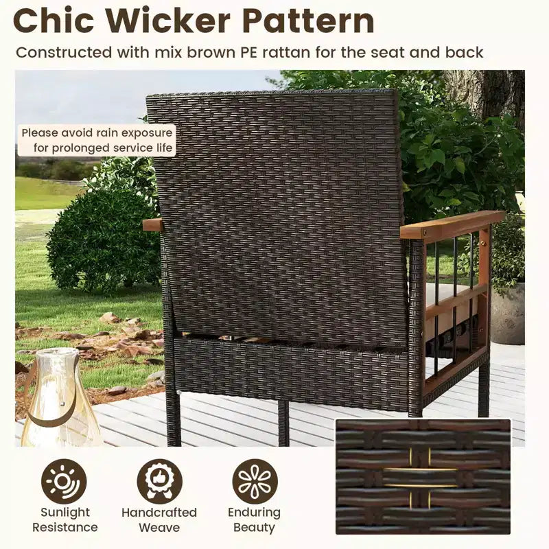 Costway Set di 8 Mobili in Vimini con Braccioli e Cuscini in Legno di Acacia per Giardino