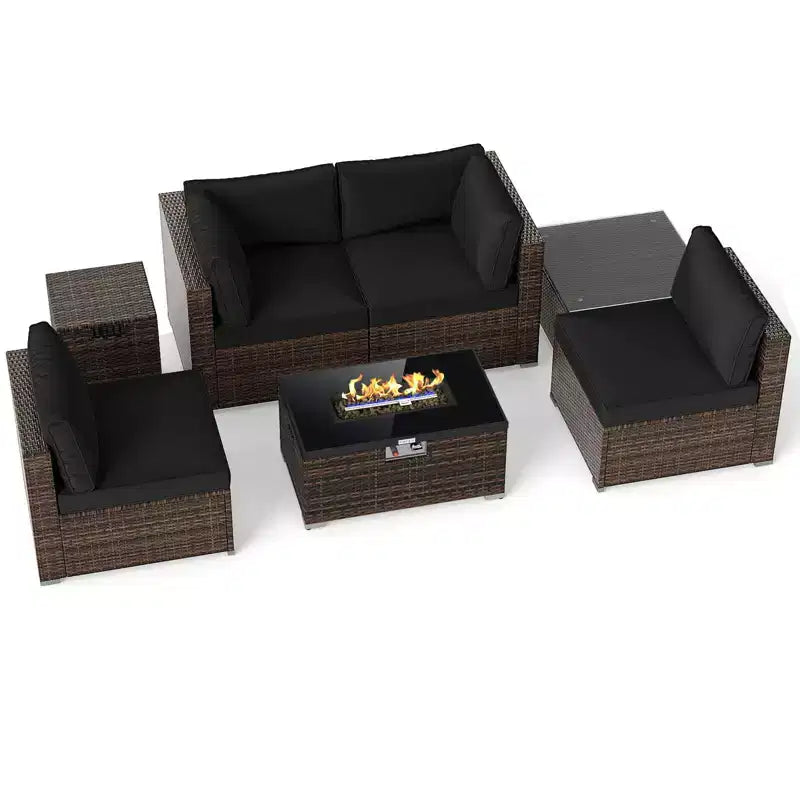 Costway Set Mobili da Giardino 7 Pezzi Tavolo Braciere a Gas 40.000 BTU Copertura per Bombola GPL Marrone Misto + Blu Marino/Rosso/Nero/Turchese/Bianco Sporco