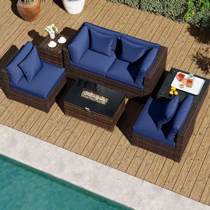 Costway Set Mobili da Giardino 7 Pezzi Tavolo Braciere a Gas 40.000 BTU Copertura per Bombola GPL Marrone Misto + Blu Marino/Rosso/Nero/Turchese/Bianco Sporco
